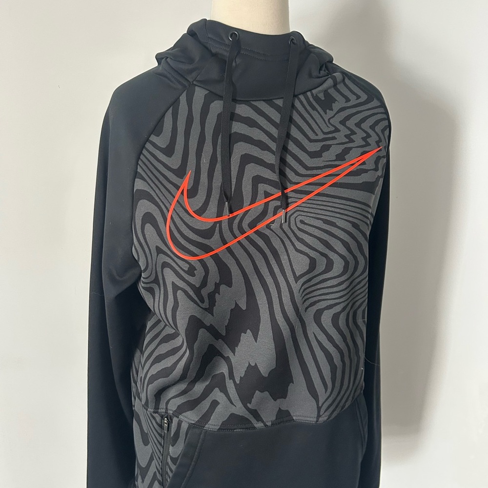 Nike Black & Gray Zebra-Print Hoodie with Red Swoosh